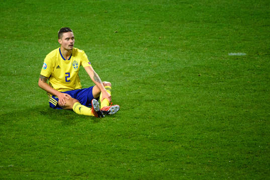 Mikael Lustig of Sweden in pain