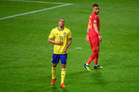 Robin Quaison of Sweden looks dejected