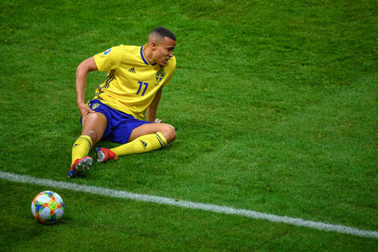 Robin Quaison of Sweden in pain