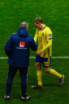 Head coach Janne Andersson and Emil Forsberg of Sweden