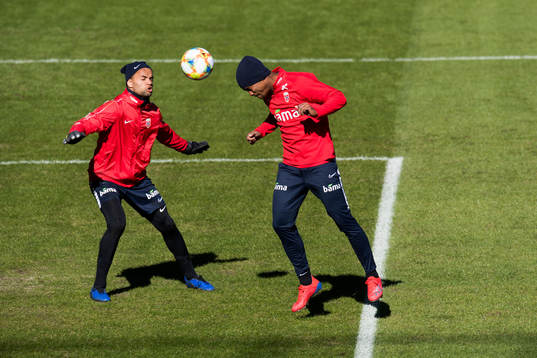 Goalkeeper Sten Grytebust and Ola Kamara of Norway