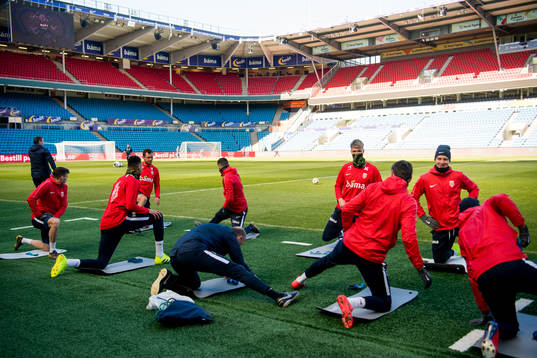 Even Hovland, Kristoffer Ajer and Stefan Johansen of Norway