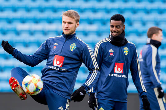 Sebastian Andersson and Alexander Isak of the Swedish