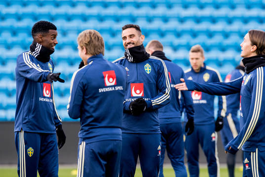 Alexander Isak and Sotirios Papagiannopoulos of the Swedish