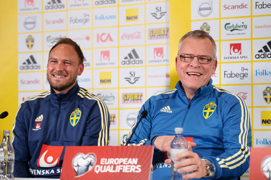Andreas Granqvist and head coach Janne Andersson of the