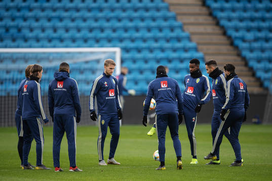 Sebastian Andersson and Alexander Isak of the Swedish