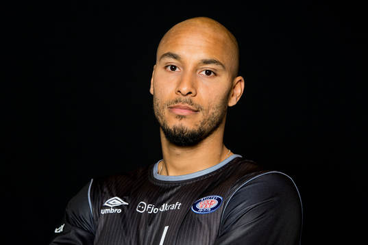 Goalkeeper Adam Larsen Kwarasey of Vålerenga poses for a