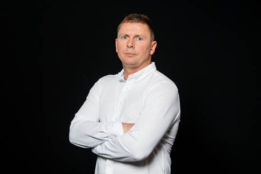 Jostein Grindhaug, head coach of Haugesund, poses for a