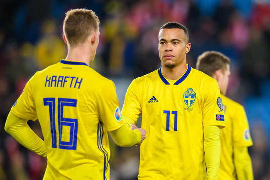 Robin Quaison of Sweden looks dejected