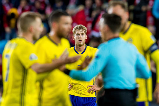 Filip Helander of Sweden looks dejected