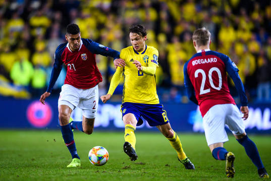 Bjørn Maars Johnsen and Martin Ødegaard of Norway against