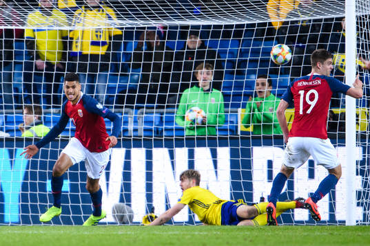Joshua King of Norway celebrates