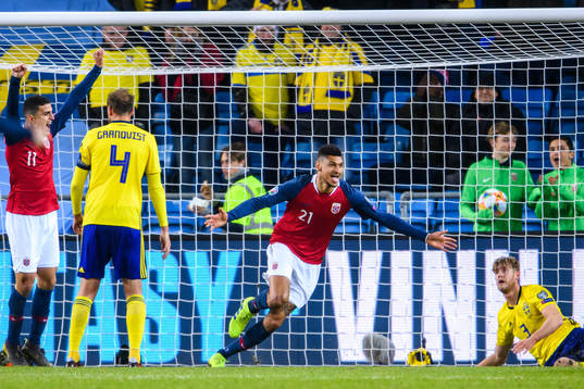 Bjørn Maars Johnsen of Norway celebrates the 1-0 goal