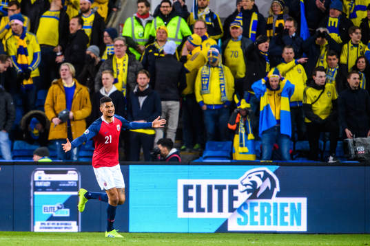 Bjørn Maars Johnsen of Norway celebrates the 1-0 goal