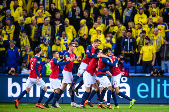 Players of Norway celebrates the 1-0 goal by Bjørn Maars