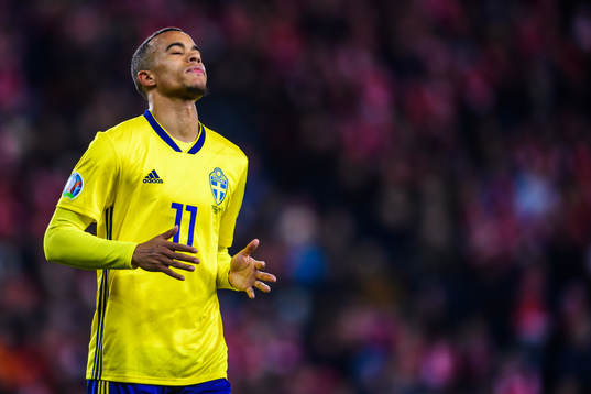 Robin Quaison of Sweden looks dejected