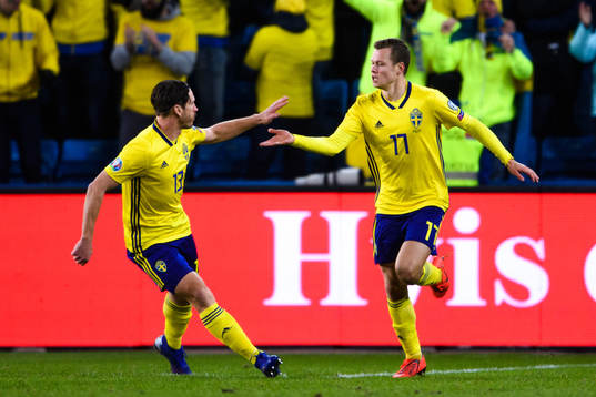 Gustav Svensson and Viktor Claesson of Sweden celebrates