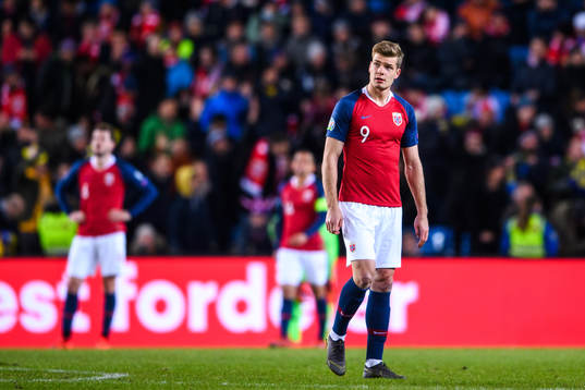 Alexander Sørloth of Norway looks dejected