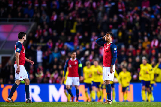 Joshua King of Norway looks dejected