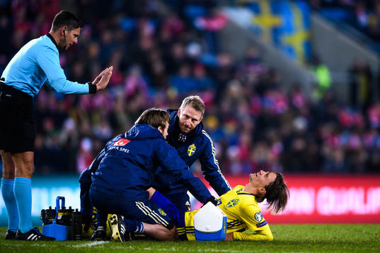 Kristoffer Olsson of Sweden in pain