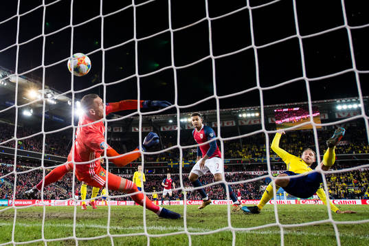 Joshua King of Norway scores 2-0 behind Andreas Granqvist