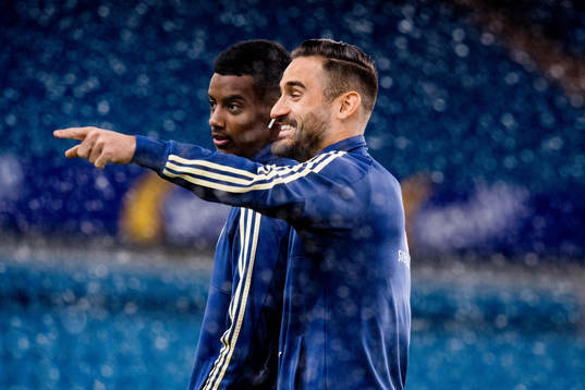 Alexander Isak and Sotrios Papagiannopoulos of Sweden