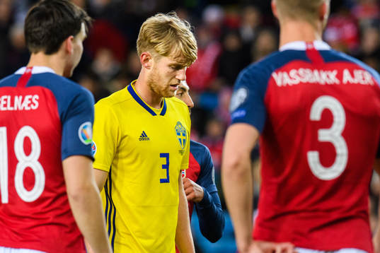 Filip Helander of Sweden looks dejected