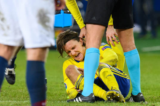 Kristoffer Olsson of Sweden in pain