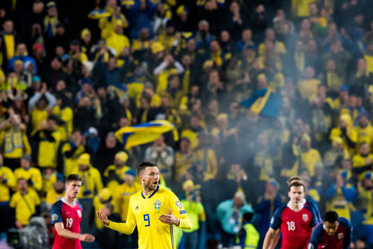 Markus Henriksen of Norway, Marcus Berg of Sweden and Ole