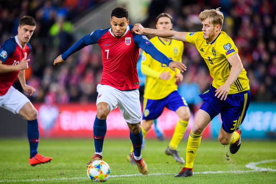 Joshua King of Norway and Filip Helander of Sweden