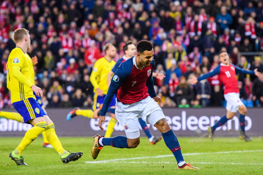 Joshua King of Norway reacts