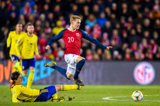 Kristoffer Olsson of Sweden and Martin Ødegaard of Norway