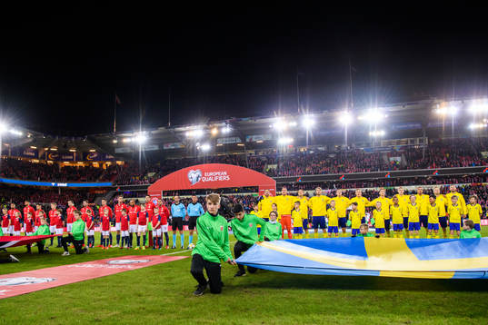Lineup prior to the UEFA Euro qualifier football match