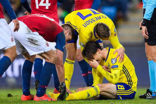 Albin Ekdal of Sweden in pain
