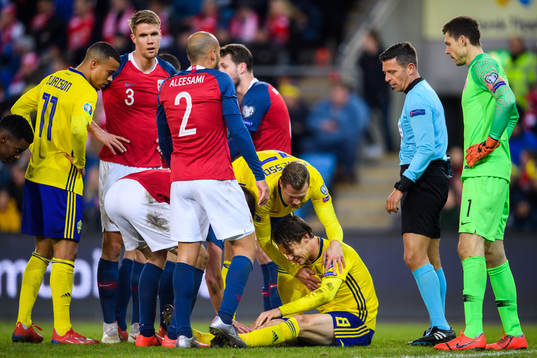 Albin Ekdal of Sweden in pain