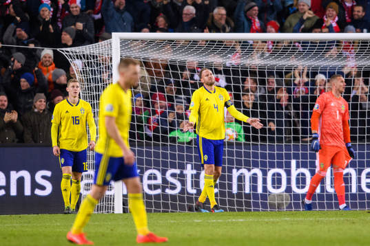 Emil Krafth, Andreas Granqvist and goalkeeper Robin Olsen