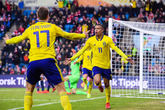 Robin Quaison of Sweden celebrates
