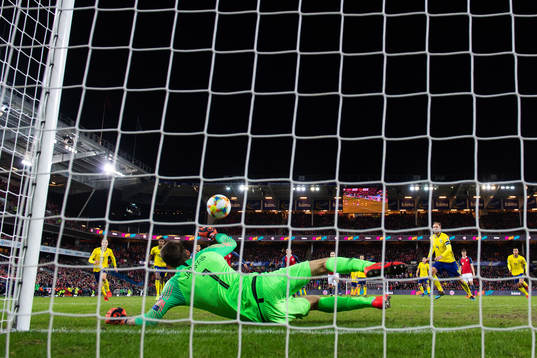 Goalkeeper Rune Almenning Jarstein of Norway saves a