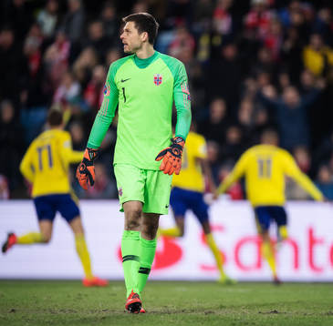 Goalkeeper Rune Almenning Jarstein of Norway looks dejected