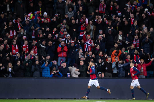 Joshua King and Mohamed Elyounoussi of Norway celebrate