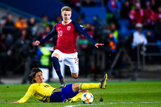 Kristoffer Olsson of Sweden and Martin Ødegaard of Norway