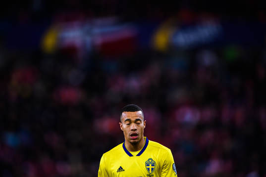 Robin Quaison of Sweden looks dejected