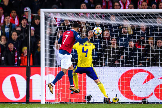 Joshua King of Norway scores the 2-0 goal behind Andreas