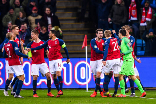 Players of Norway celebrate the 3-3 goal
