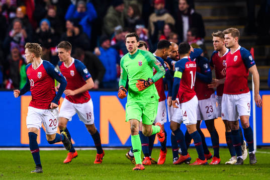Goalkeeper Rune Almenning Jarstein of Norway celebrates the