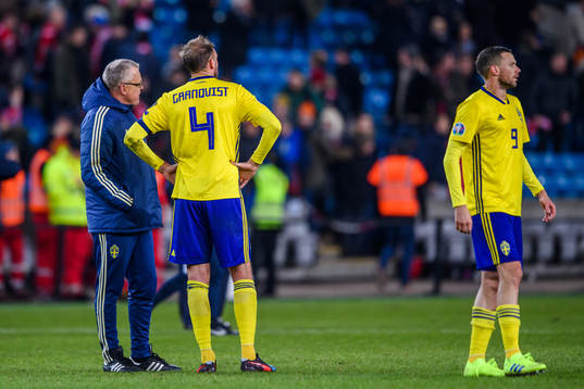 Head coach Janne Andersson, Andreas Granqvist and Marcus