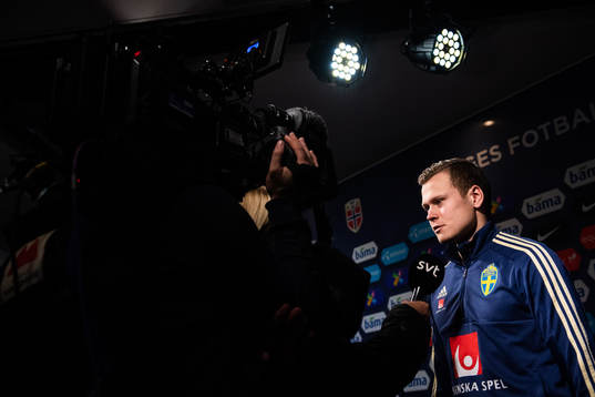 Viktor Claesson of Sweden is being interviewed by the media