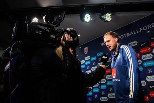 Andreas Granqvist of Sweden is being interviewed by the