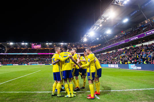 Emil Krafth, Alexander Isak and Robin Quaison of Sweden