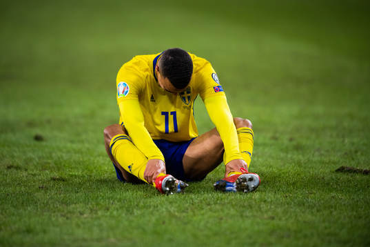 Robin Quaison of Sweden looks dejecetd